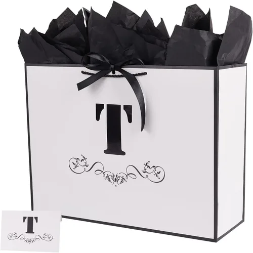 Vista 41 de ysmile Bolsa de regalo de letras con papel de envoltura para hombres, mujeres, niños y niñas, bolsa de papel grande de 16 pulgadas, color blanco