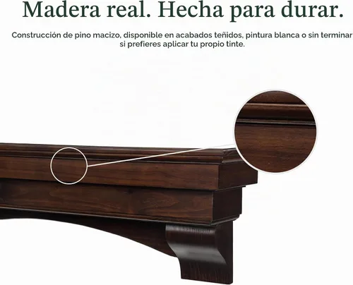 Vista 6 de MANTELSDIRECT Mantels Direct Salem - Repisa de Chimenea de Madera con Ménsulas Arqueadas - Cerezo 48 Pulgadas Estante Rústico de Madera de Pino