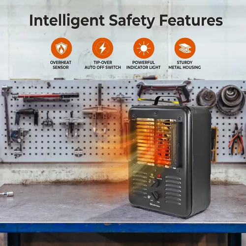 Vista 4 de Comfort Zone Calentador de espacio utilitario estilo Milkhouse de 1500 W, calentador eléctrico portátil para taller y garaje con termostato