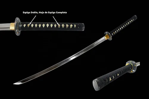 Vista 3 de Makoto Espada Katana Samurái negra forjada a mano de 41 pulgadas, pintada a mano, vaina negra de alto brillo
