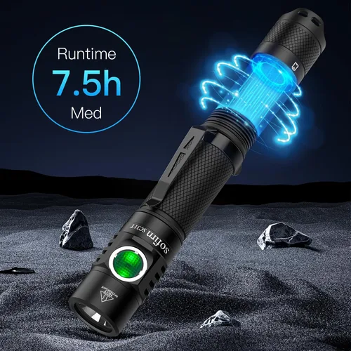 Vista 6 de Linterna táctica Sofirn SC31T con funda y difusor, linternas LED súper brillantes, 2000 lúmenes altos, linterna pequeña recargable para el hogar