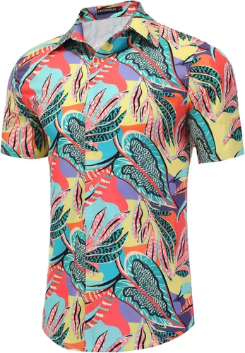 Vista 2 de Daupanzees Camisa de vestir con estampado de diseño de lujo de manga corta para hombre