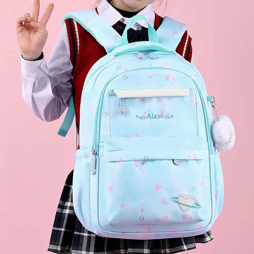 Vista 6 de Gradient Color Lightweight Large Capacity Backpack 15.6 Inch Laptop BookBag with Cute Pendant (Blue)