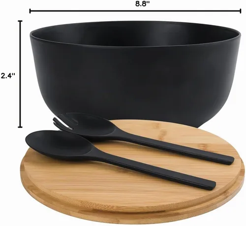 Vista 9 de LOVYANXUE - Juego de ensaladera de fibra de bambú con utensilios para servir de gran tamaño de 9.8 pulgadas, juego de mezcla de bambú natural