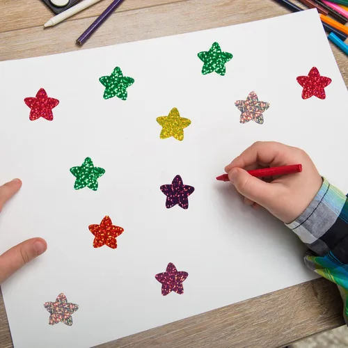Vista 6 de 500 calcomanías de estrellas pequeñas, calcomanías autoadhesivas de estrella de 1 pulgada para cartas de recompensa, calcomanías de estrella