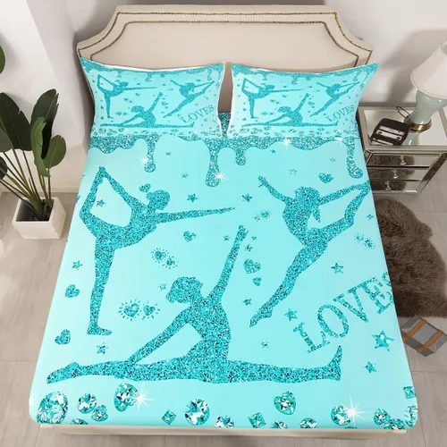 Vista 35 de Erosebridal Sábana bajera ajustable de gimnasia con bolsillo profundo para niñas y niños, tamaño individual, juego de ropa de cama deportiva