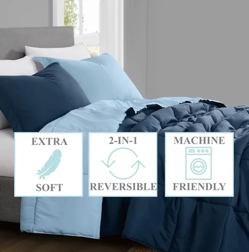 Vista 7 de TRULY SOFT Everyday - Juego de edredón reversible de poliéster negro de 2 piezas, tamaño individual XL, con temática de color sólido, para hombres