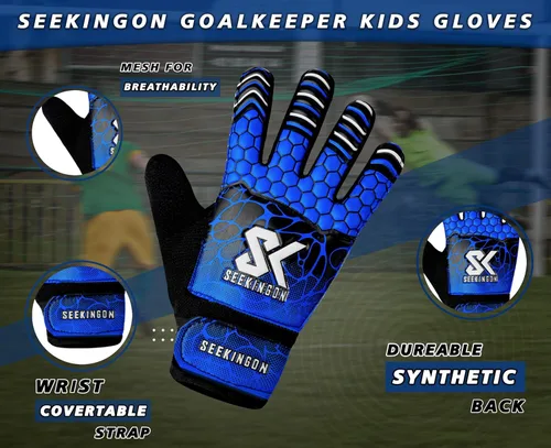 Vista 4 de Guantes de portero de fútbol para jóvenes, guantes de portero de fútbol para niños, jóvenes, niños, doble protección de muñeca a lo largo de 0.157