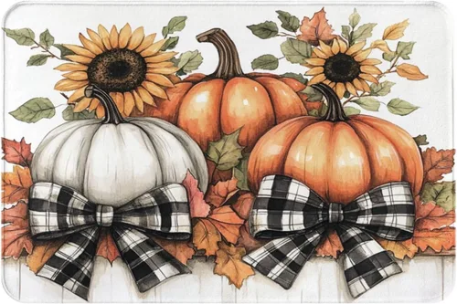 Vista 28 de Alfombra de baño para baño, calabaza, otoño, granja, Acción de Gracias, alfombra de ducha de espuma viscoelástica antideslizante, alfombra pequeña