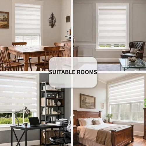 Vista 6 de MYshade Persianas Cebra Sin Cordón con Función de Parada Libre - Filtrado de Luz de Doble Capa y Cortinas Translúcidas de Privacidad para Día y Beige