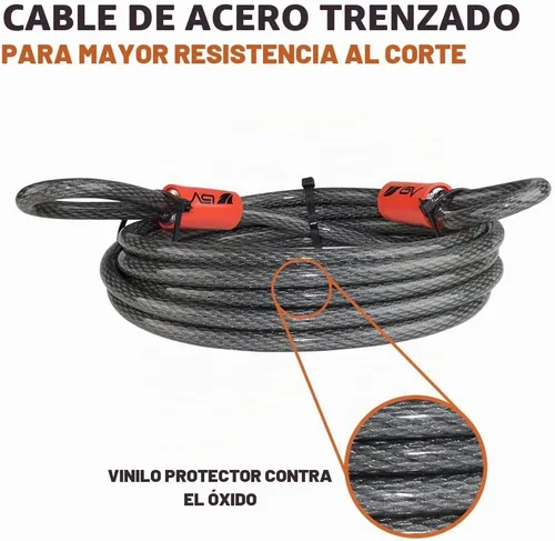 Vista 6 de BV Candado de seguridad de cable resistente de 4 pies con bucles – Cable de alambre trenzado de acero extra grueso de 10 mm (3/8"), resistente a