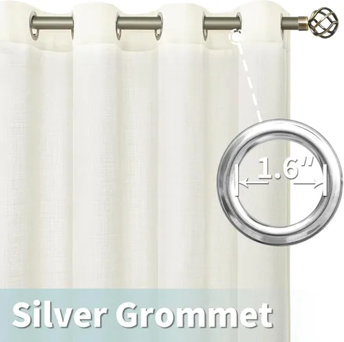 Vista 5 de LAMIT Cortinas de Lino de 40 Pulgadas de Largo para Cafetería, Paneles Filtrantes de Luz, Cortinas de Lino Natural con Ojales de Privacidad Blanco