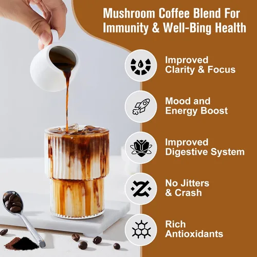 Vista 8 de Café de hongos - Café instantáneo en polvo de hongos de melena de león con melena de león, reishi, chaga, cordyceps y cola de pavo - Alternativa