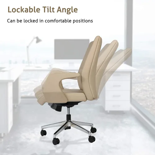 Vista 3 de LUCKYERMORE Silla de oficina ejecutiva ergonómica de cuero para el hogar, silla de escritorio con posición de bloqueo ajustable y cómoda