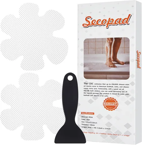 Vista 13 de Secopad 24 calcomanías antideslizantes para bañera con raspador, color Negro