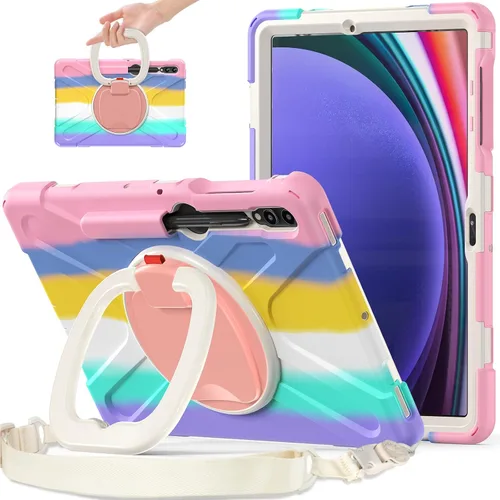 Vista 12 de Funda de rotación 360 para Galaxy S8 Ultra de 14.6 pulgadas, funda resistente con anillo giratorio, correa de transporte para hombro, correa de Negro