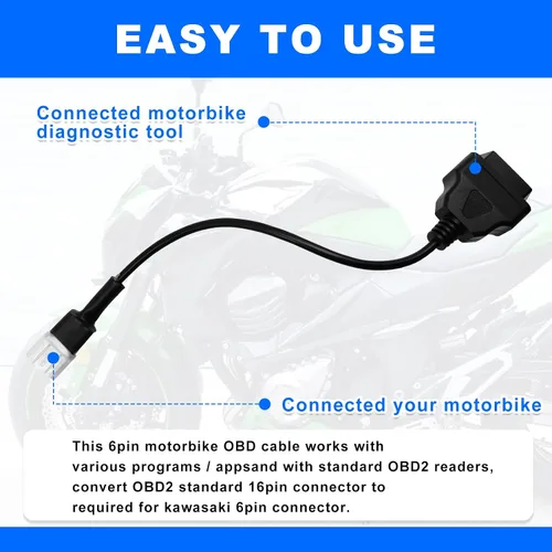 Vista 6 de Adaptador de diagnóstico OBD OBD2 de 6 pines, motocicleta Delphi, conector de cable de herramienta de diagnóstico OBD compatible con Z900RS / Z800