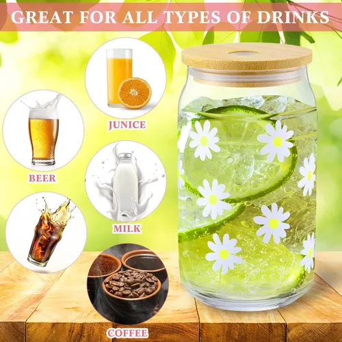 Vista 6 de Gerrii 4 vasos para beber de 16 onzas con tapas de bambú y pajita, vasos de café helado de cerveza con margaritas para cafetería, campamento