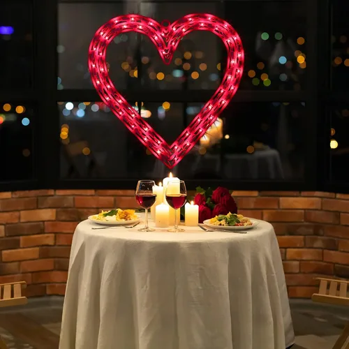 Vista 5 de Decoración de silueta de ventana de corazón rojo iluminado 50L para el día de San Valentín, corazón de luces de San Valentín Corazón rojo de 50 LED