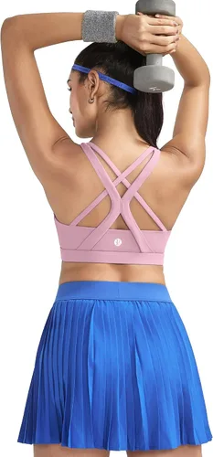 Vista 3 de RUNNING GIRL Brasier deportivo para mujer de alto soporte, espalda cruzada acolchada, brasier deportivo con tirantes delgados, brasier de yoga