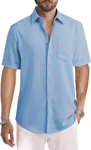 Vista 255 de JMIERR Camisas de vestir a rayas con botones y manga corta para hombre