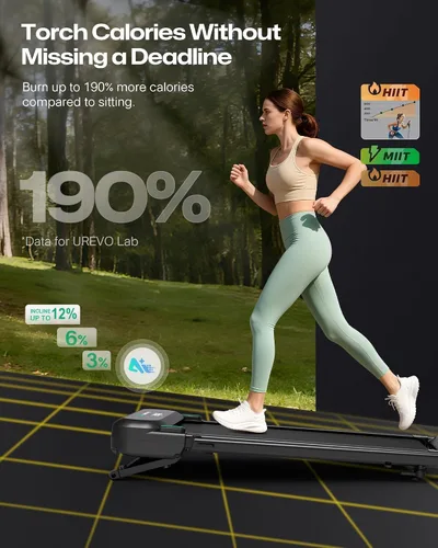 Vista 7 de UREVO Foldable Treadmill with Adjustable Laptop Desk, 12% Auto Incline Negro