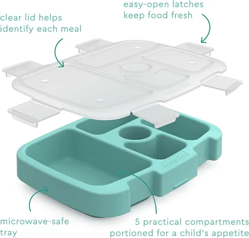 Vista 3 de Bentgo® Bandeja Kids para niños con cubierta transparente, reutilizable, sin BPA, recipiente de preparación de comidas de 5 compartimentos con Verde