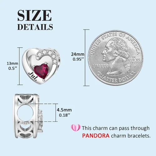 Vista 4 de SEVENWELL Dijes de piedra natal con flor grabada para el mes de nacimiento, pulsera de plata de ley 925, feliz cumpleaños para mujer
