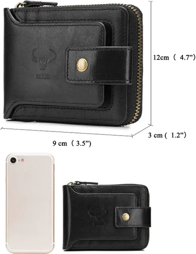Vista 2 de BAIGIO Billetera de cuero genuino con cremallera alrededor de RFID bloqueo billetera plegable vintage multi tarjetero monedero, Negro -, Cartera Rfid