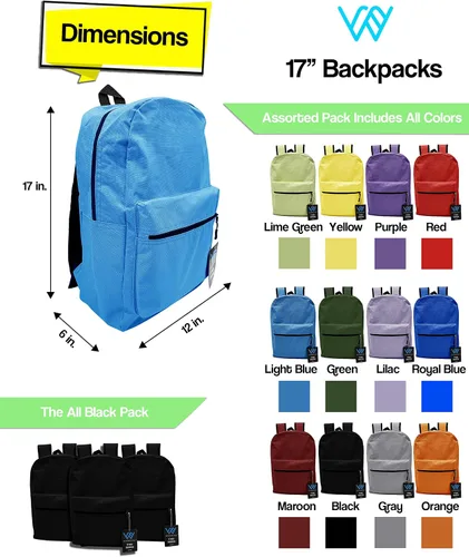 Vista 3 de Winterlace Paquete de 24 mochilas, bolsa ligera de 17 pulgadas para viajes al aire libre, gimnasio, eventos corporativos (negro)