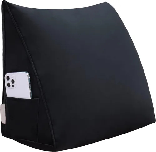Vista 24 de Johnear Almohada triangular para cabecero, almohada de cuña de algodón y lino, almohada grande para respaldo de lectura para sofá y cama, soporte