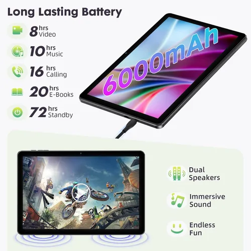 Vista 5 de Tablet Android, Tablet Android 15 de 10 Pulgadas, Tablets para Adultos, Octa-Core, 18GB RAM+128GB ROM+1TB Expandible, Pantalla IPS 1280x800