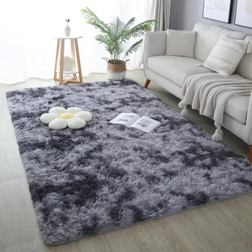 Vista 77 de KICHOWUA - Tapete grueso y esponjoso de 3 x 5 pies, color negro, ultrasuave, lavable, antideslizante, acogedor y peludo, para sala, dormitorio