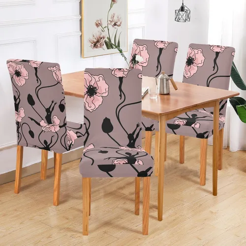 Vista 5 de ALAZA Juego de 4 fundas para sillas de comedor, danza de flores y bailarinas, tela de elastano, elástica, extraíble, corta, para cocina, comedor