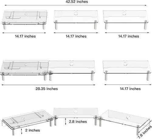 Vista 6 de Soporte doble de acrílico transparente para escritorio, soporte ajustable para laptop, soporte ergonómico para computadora de escritorio adecuado