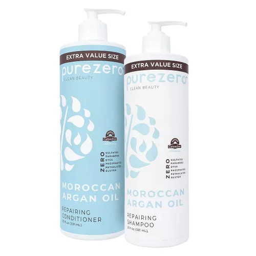 Vista 5 de Set de champú y acondicionador de aceite de argán marroquí Purezero - Repara el cabello dañado - Combate la caspa y el encrespamiento - Cero