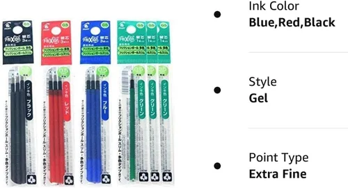 Vista 2 de Pilot Recambios de tinta de gel para FriXion Ball 4 tinta de gel Multi Pen 0.020 in tinta negra/azul/roja 3 x 2 paquetes de 18 recambios valor total