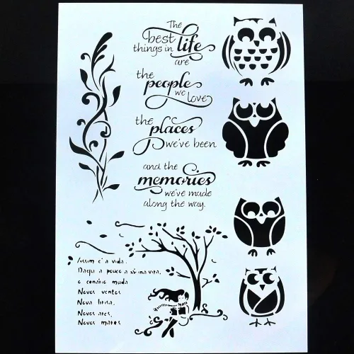Vista 2 de Plantilla decorativa de búho para pintar en paredes, muebles y manualidades (tamaño A4)