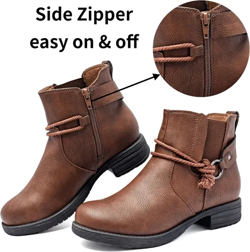 Vista 3 de Ataiwee Botines para mujer, tacón grueso con cremallera lateral, botines cortos de moda.