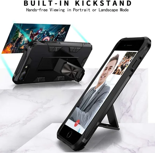Vista 4 de Funda para iPhone 8 Plus 7 Plus 6 Plus con protector de pantalla de grado militar integrado con soporte de apoyo, armadura resistente a prueba