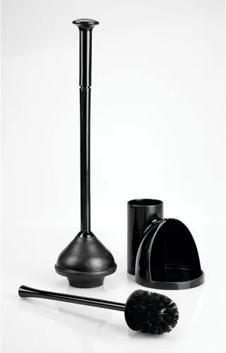 Vista 5 de mDesign Juego oculto de émbolo y cepillo para taza de inodoro - Combo con soporte - Colección Aura - Negro