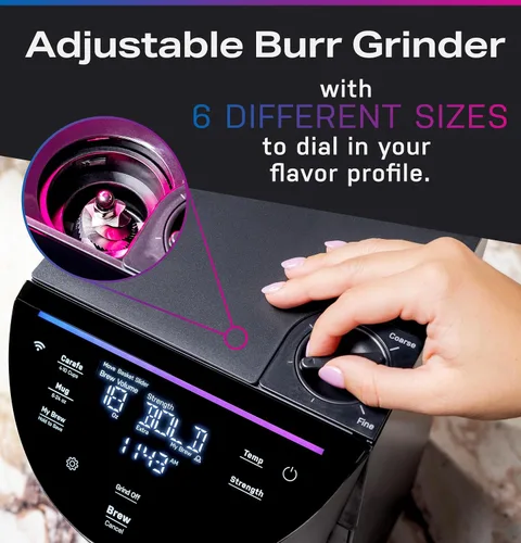 Vista 9 de GE Profile Smart Grind & Brew - Cafetera con Servicio Individual sin Cápsulas, Depósito de Agua de 90 oz, Jarra Térmica de 10 Tazas, Control de Voz