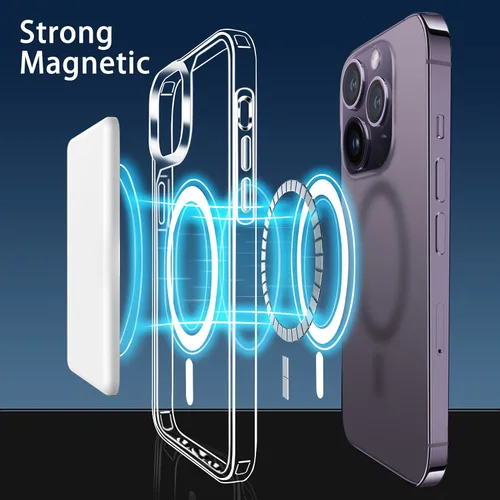 Vista 3 de Funda magnética compatible con iPhone 14 Pro Max, compatible con carga inalámbrica MagSafe, parte trasera transparente antiarañazos, a prueba