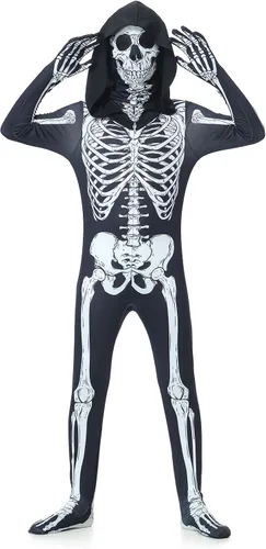 Vista 3 de Disfraz de esqueleto 3D, disfraz de calavera aterradora, disfraz de esqueleto de Halloween, disfraz de esqueleto de Halloween