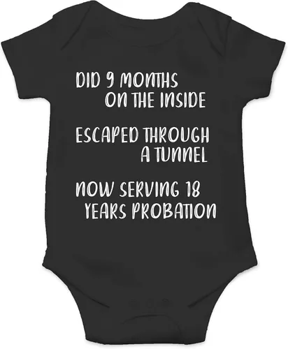 Vista 18 de CBTwear Did 9 Month, Escaped Through a Tunnel, Serving 18 Years Baby Body Unisex Comfy Humor