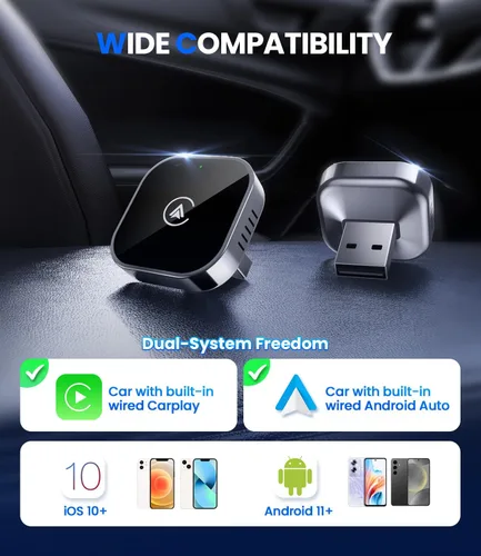 Vista 8 de Teeran Adaptador inalámbrico CarPlay y Android Auto 2 en 1
