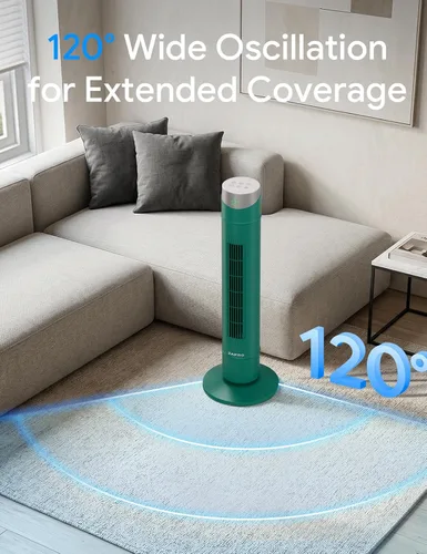 Vista 37 de ZAFRO Ventilador de torre inteligente para dormitorio, ventilador de torre oscilante de 120°, 28 pies/s de alta velocidad, 12 velocidades, 4 modos