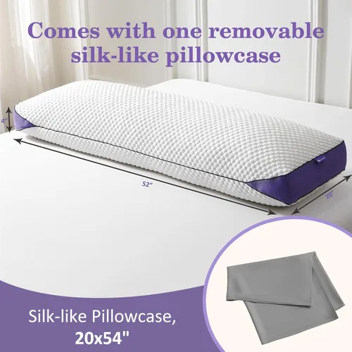 Vista 6 de HOMELAB Paquete de almohada corporal de espuma viscoelástica triturada ajustable con funda de almohada de seda de morera gris, almohada larga