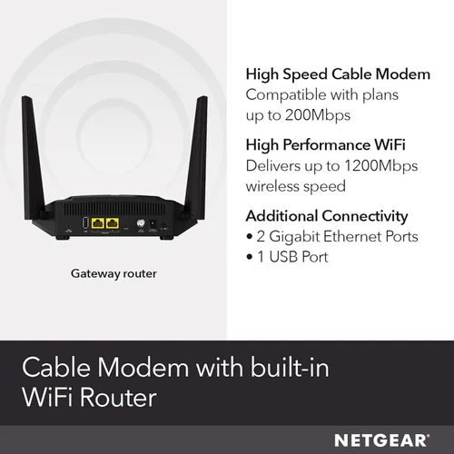 Vista 3 de NETGEAR Combo C6220 de módem por cable, compatible con todos los proveedores de cable, incluyendo Xfinity, de Comcast, Spectrum, Cox para planes
