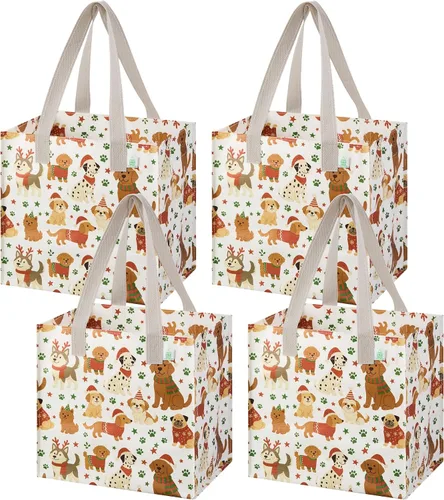 Vista 14 de VENO Paquete de 4 bolsas de comestibles reutilizables de Navidad, bolsas de compras resistentes con asas, para carrito de compras con parte inferior